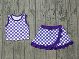 Scallop blue plaid girls summer team active wear set