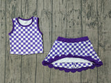 Scallop blue plaid girls summer team active wear set