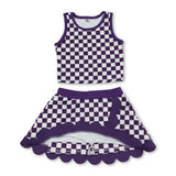 Scallop blue plaid girls summer team active wear set