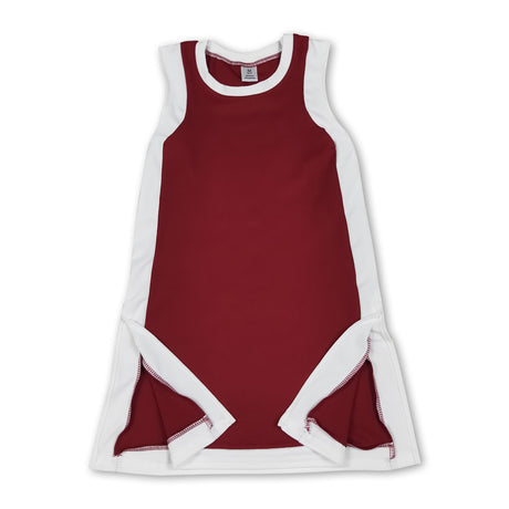Sleeveless maroon white kids girls athletic dresses