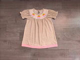 Short sleeves plaid pumpkin smocked girls fall dress