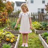 Short sleeves plaid pumpkin smocked girls fall dress