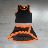 Sleeveless black top orange scallop girls active wear set