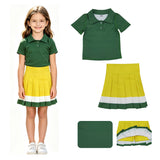 Polo top yellow white green pleated skirt girls team active wear