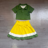 Polo top yellow white green pleated skirt girls team active wear