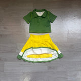 Polo top yellow white green pleated skirt girls team active wear