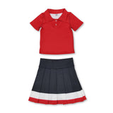 Polo top black white red pleated skirt girls team active wear