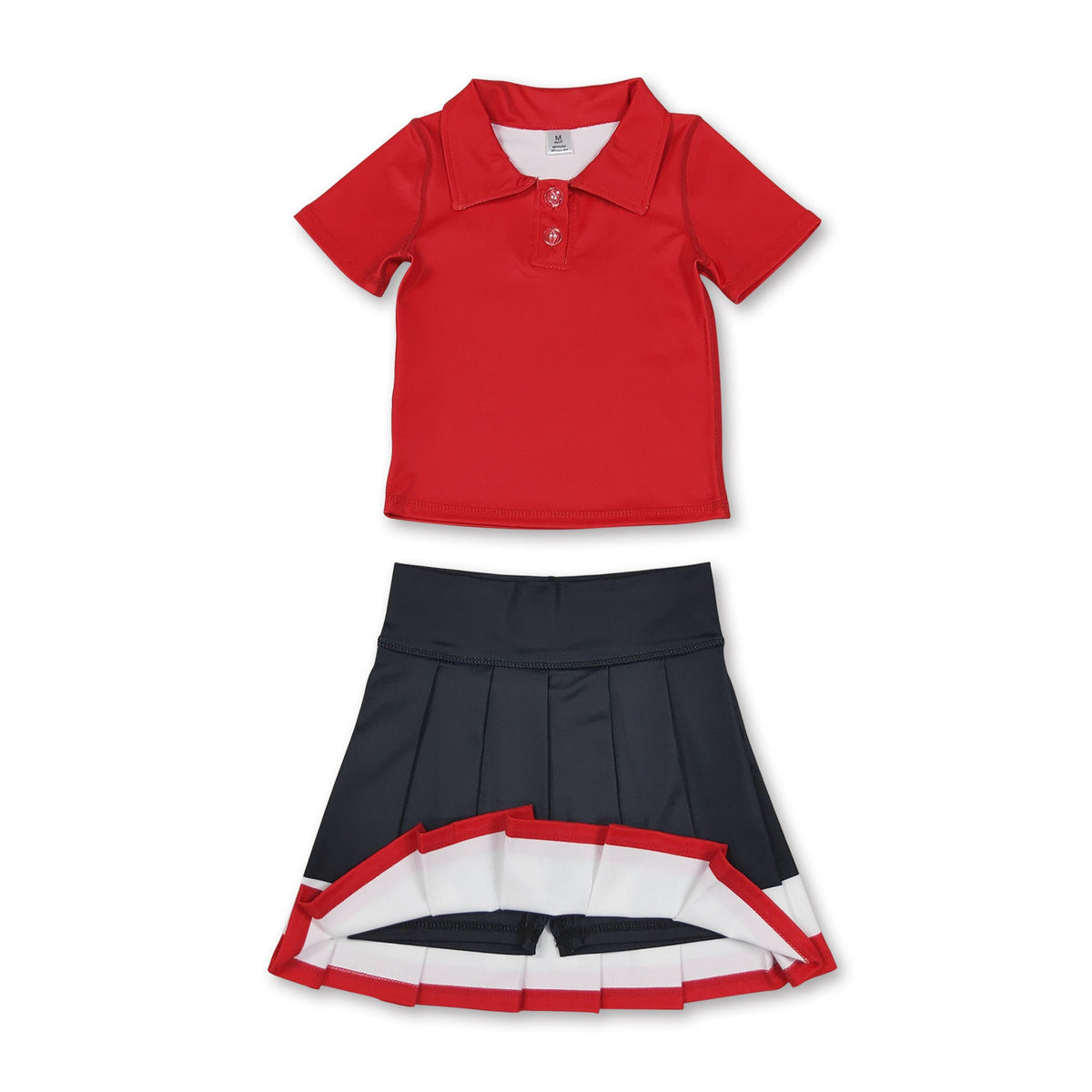 Polo top black white red pleated skirt girls team active wear