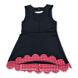 Sleeveless plaid scallop black kids girls athletic dresses