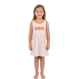 Sleeveless stripe pumpkin bow embroidery girls fall dress