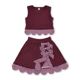 Sleeveless maroon plaid scallop girls summer active wear set