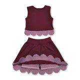 Sleeveless maroon plaid scallop girls summer active wear set