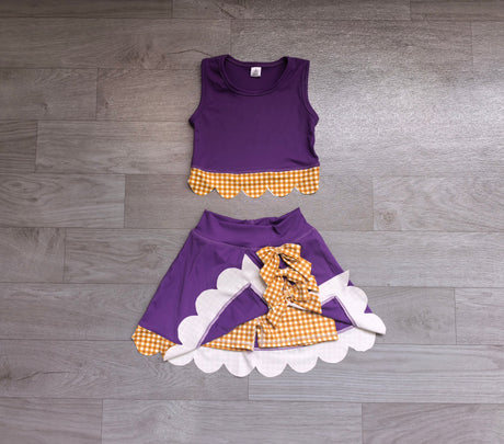 Sleeveless plaid scallop purple girls summer active wear set