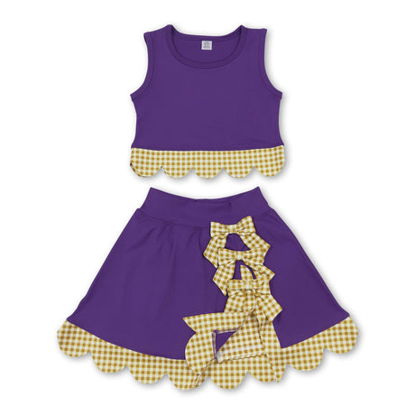 Sleeveless plaid scallop purple girls summer active wear set