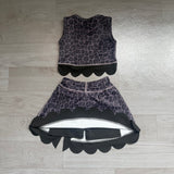 Sleeveless black leopard scallop top skirt girls active set