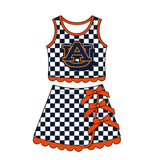 Sleeveless plaid A U scallop girls team active wear set