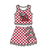 Sleeveless elephant plaid scallop girls team active wear set
