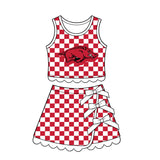 Sleeveless hog plaid scallop girls team active wear set