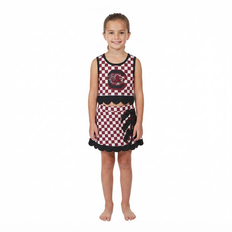 Sleeveless maroon C plaid scallop girls team active wear set