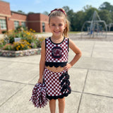 Sleeveless maroon C plaid scallop girls team active wear set