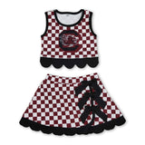 Sleeveless maroon C plaid scallop girls team active wear set