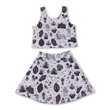 Sleeveless ghost bat kids girls Halloween active wear set