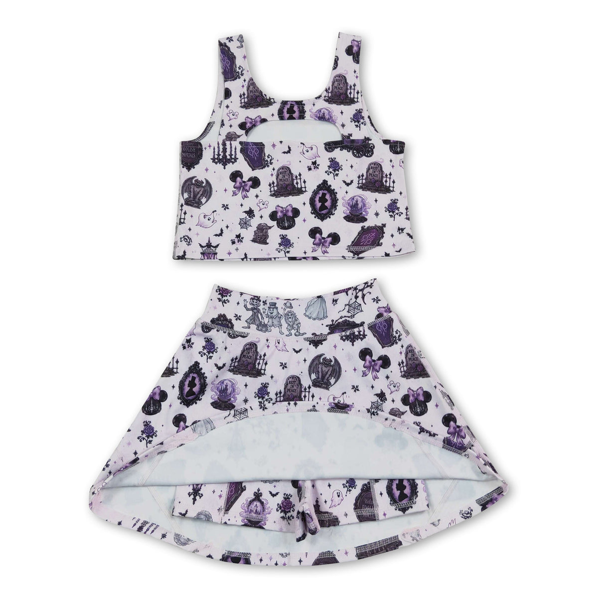 Sleeveless ghost bat kids girls Halloween active wear set