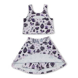 Sleeveless ghost bat kids girls Halloween active wear set