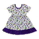 Short sleeves purple ruffle leopard girls Mardi Gras dress