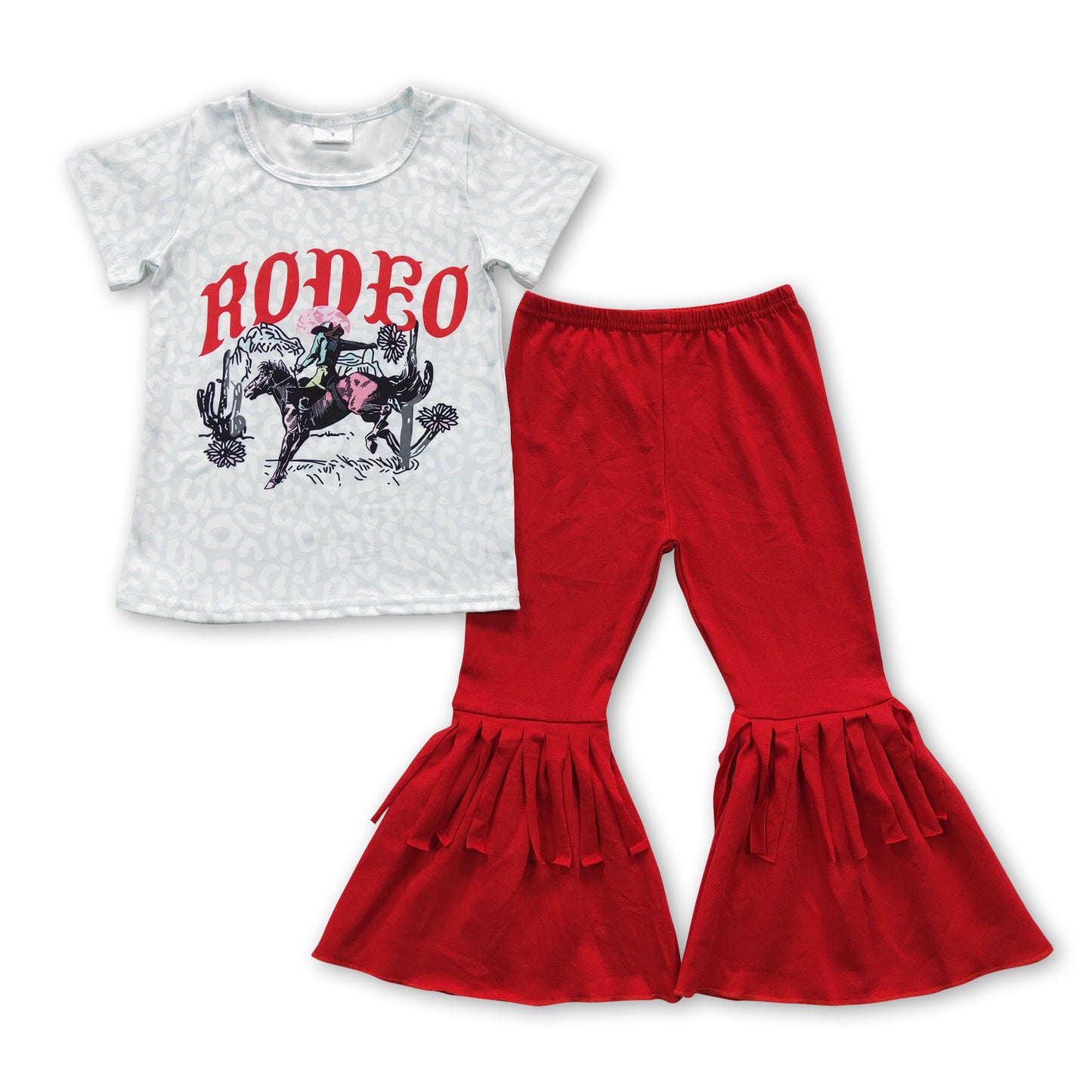 Horse cactus rodeo leopard shirt fringe pants girls clothes