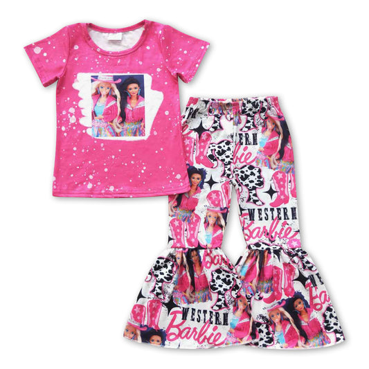 Hot pink top western party girls clothing set