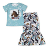 Horse cactus top bell bottom pants girls western clothes