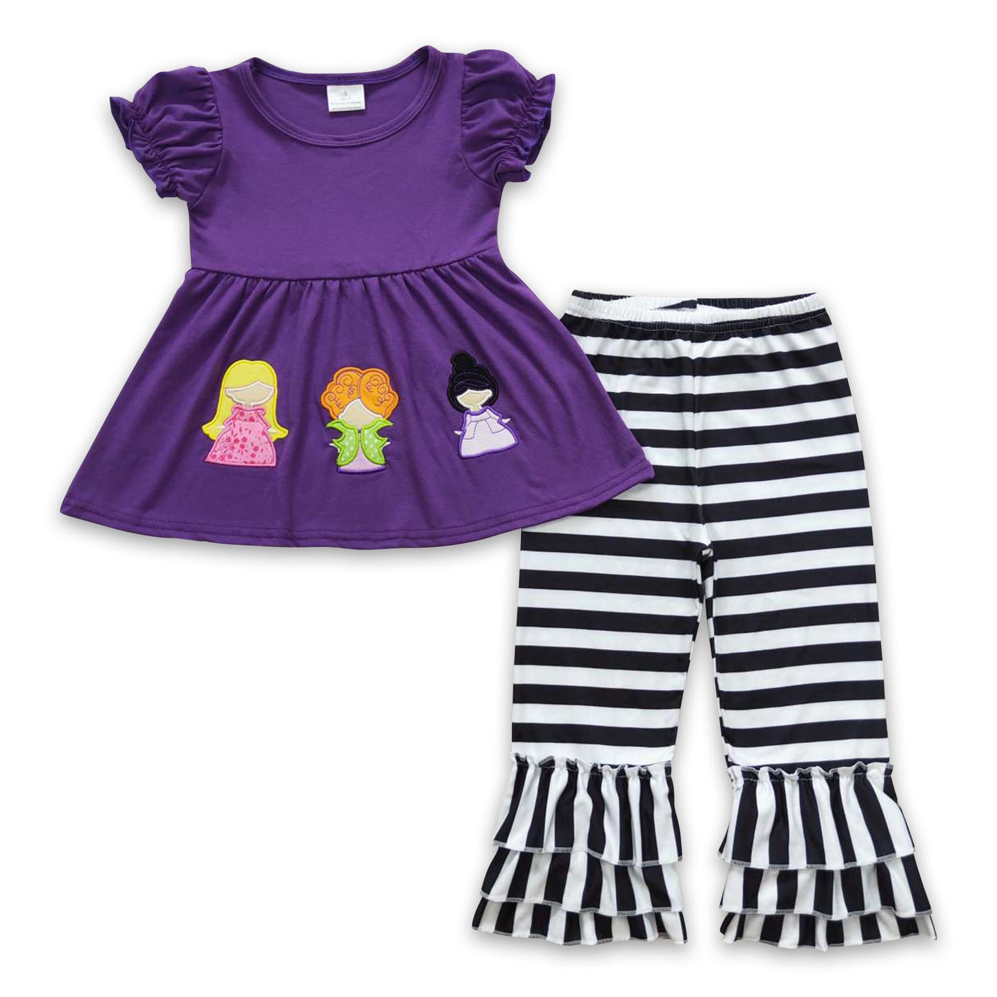 Purple witches tunic stripe ruffle pants girls Halloween clothes