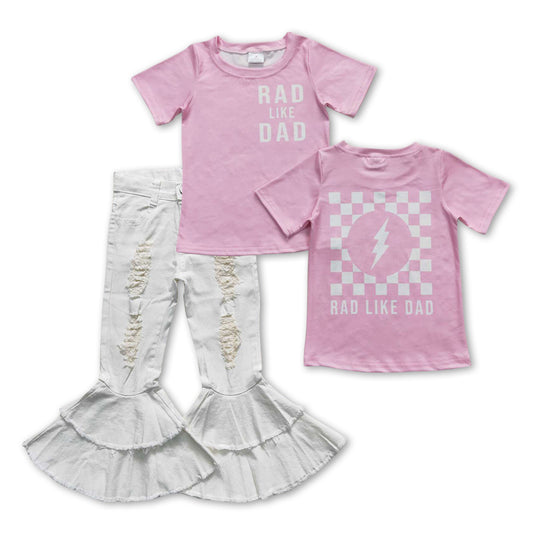 Rad like dad pink top white jeans girls clothing