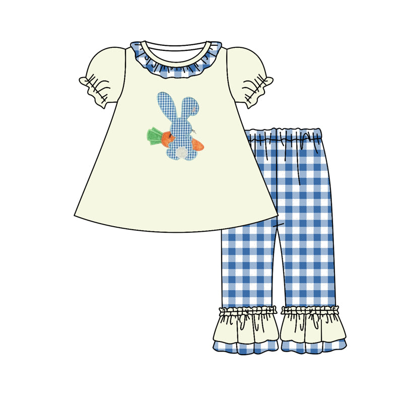 Rabbit carrot tunic blue plaid pants girls easter clothes