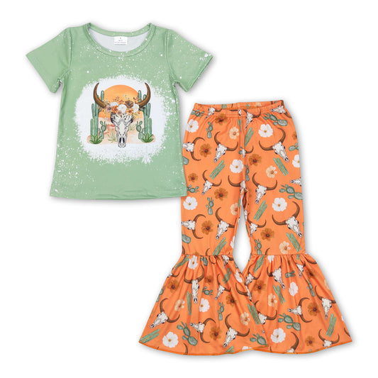 Bull skull cactus top pants western girls outfits