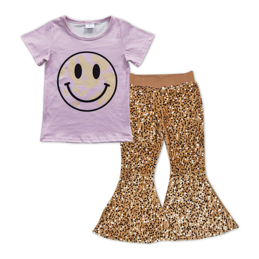 Pink smile top gold sequin pants girls clothes