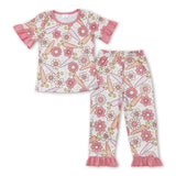 Short sleeves carrot flower baby girls easter pajamas
