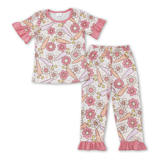 Short sleeves carrot flower baby girls easter pajamas