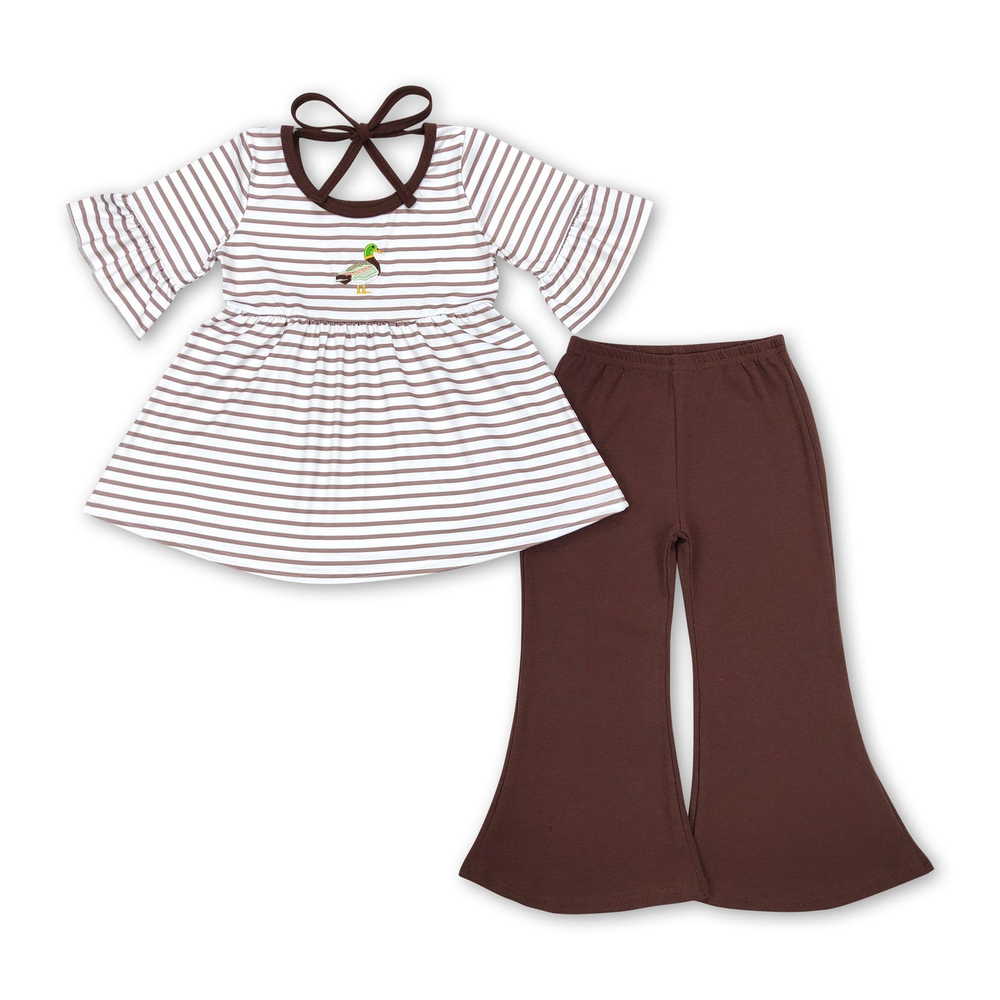 Stripe duck tunic brown pants girls clothing