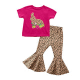 Leopard floral bunny top bell bottom pants girls easter clothes