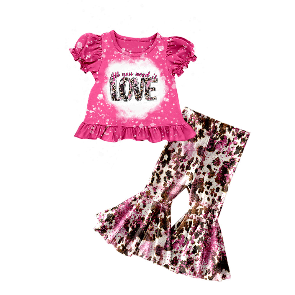 Hot pink cow print all you need is love girls valentine's outfits