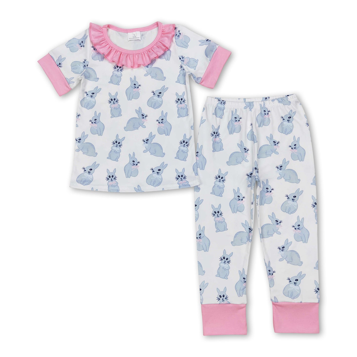 Pink short sleeves bunny baby girls easter pajamas