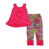 Sleeveless hot pink top leopard leggings girls outfits