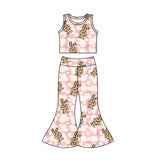 Sleeveless plaid floral leopard bunny girls easter outfits