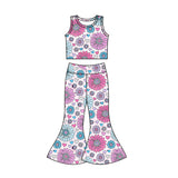 Sleeveless floral heart top pants girls valentine's day outfits