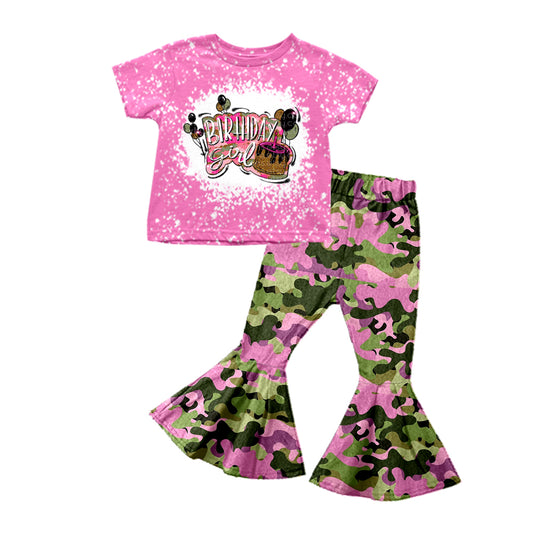 Birthday girl top camo bell bottom pants kids clothing