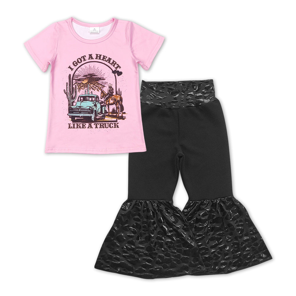 Heart truck top leopard bell bottom pants girls outfits