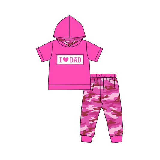 Hot pink I love DAD hoodie camo girls clothing set