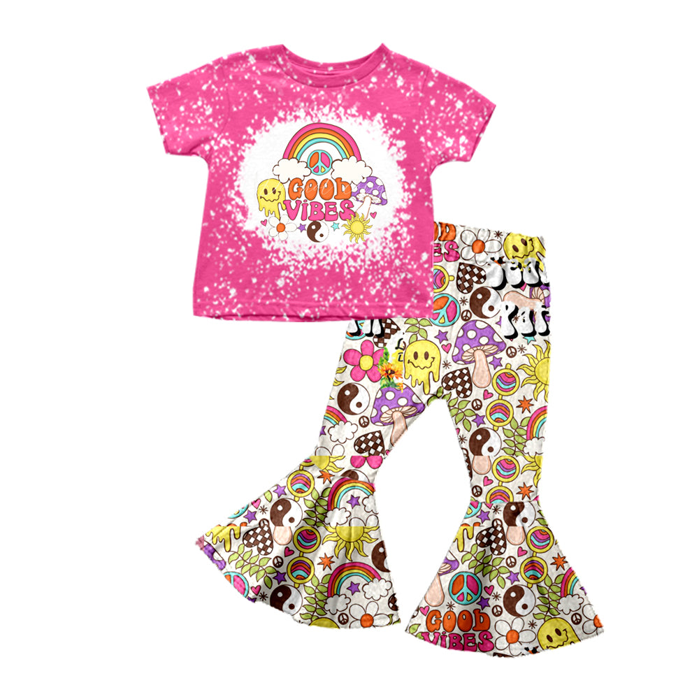 Rainbow mushroom good vibes girls clothing set